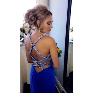 Royal blue open back crossed over bling prom dress